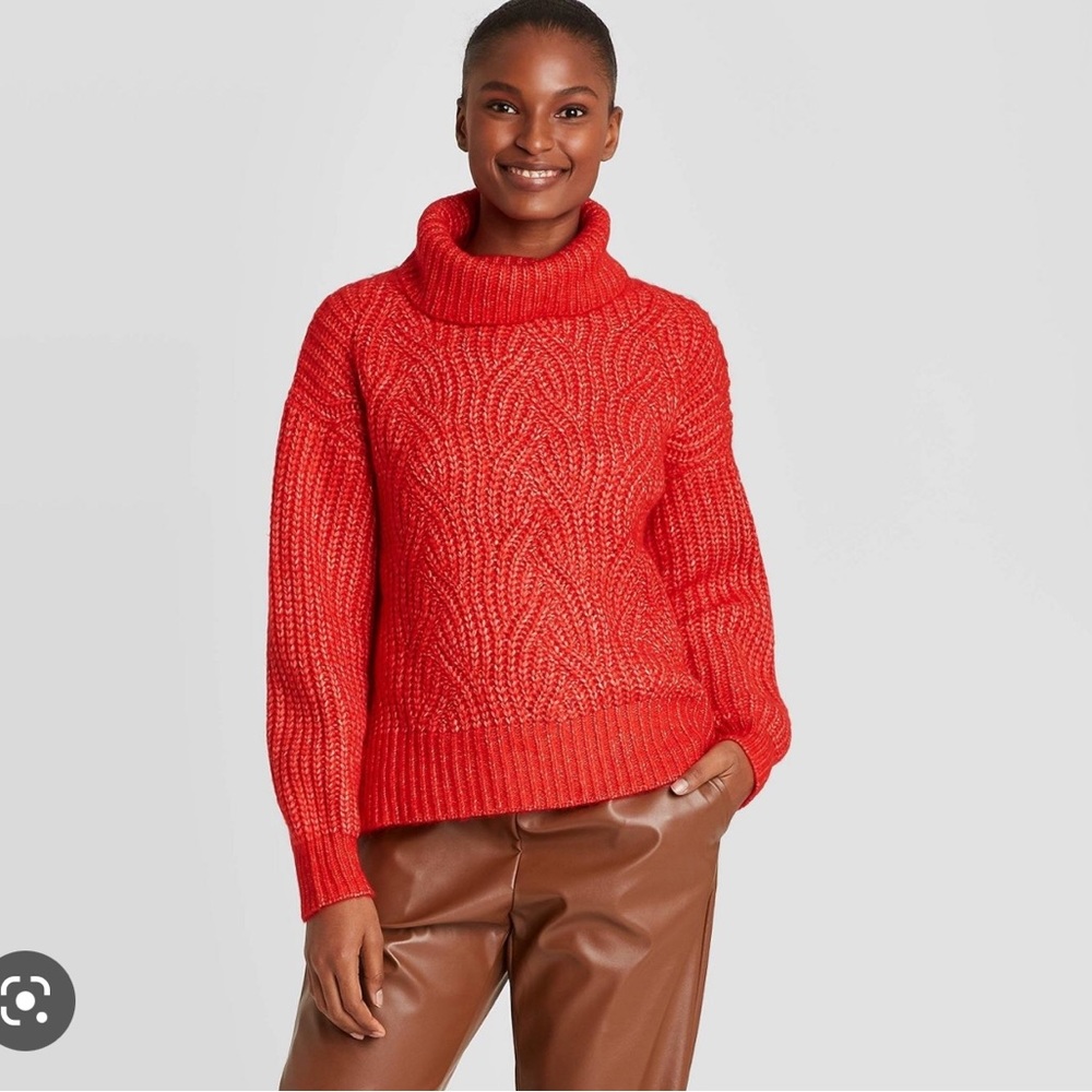 A New Day Chunky Cable Knit Stitch Turtleneck Sweater Red Size Medium
